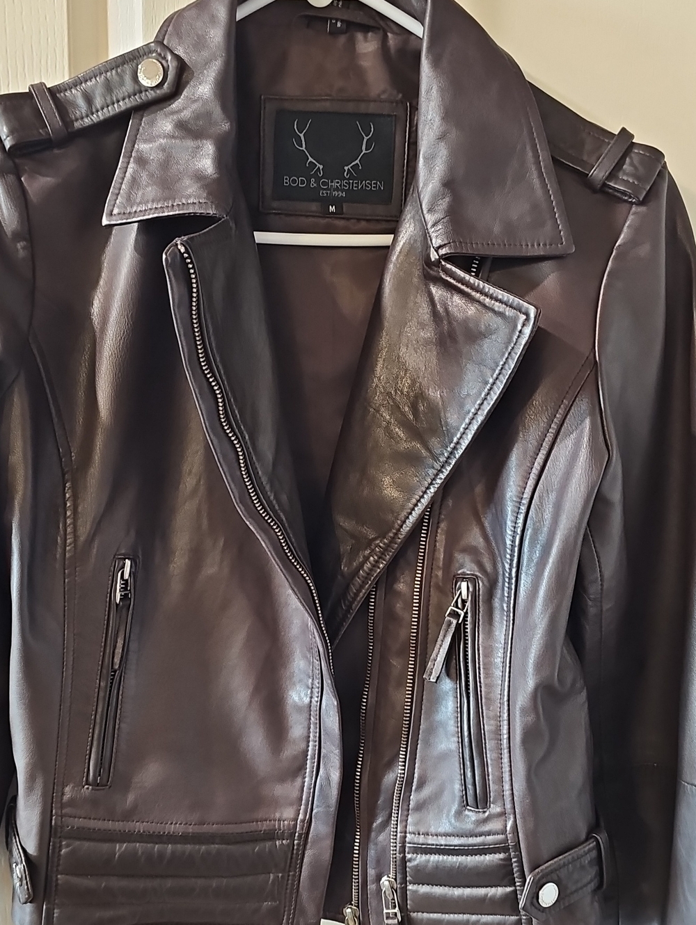 Bod & Christensen Women's Dark Brown Leather Moto Jacket